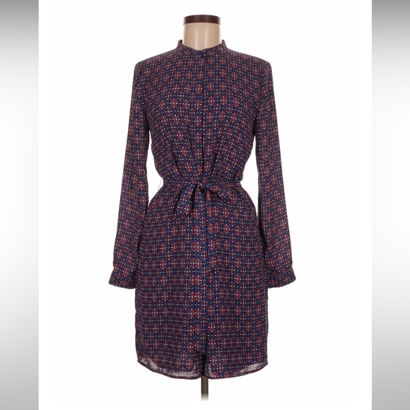 Banana Republic Blue & Red Long Sleeve Dress Functional Buttons Nursing Friendly - Picture 13 of 16